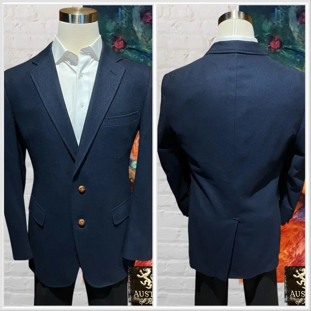Vintage Austin Reed 40L Navy Blue Flannel Blazer Shank Buttons Unconstructed - Picture 6 of 16